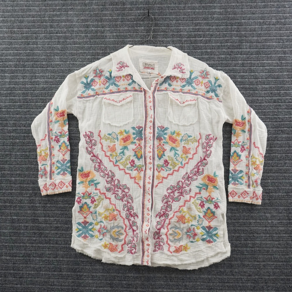 NWT Johnny Was Biya Toyah Blouse Size S White Embroidered Gauze Top B13124-1
